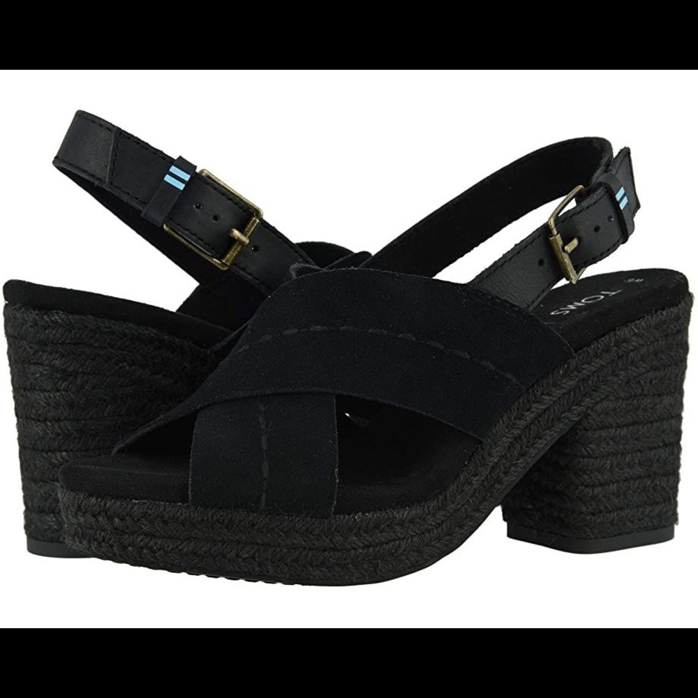 Tom’s Ibiza black suede/veg tan leather shoes size 8 new never worn!